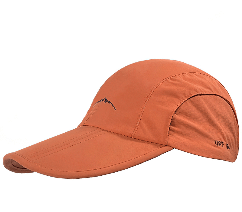Unisex foldable waterproof outdoor baseball cap in orange with adjustable strap, perfect for active lifestyle and casual wear.